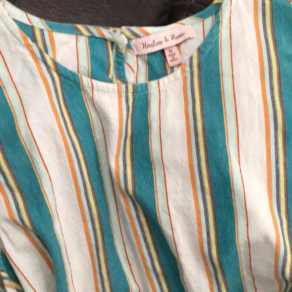 Striped Cream Brown turquoise Dress Harlow & Rose Size XL Summer Dress